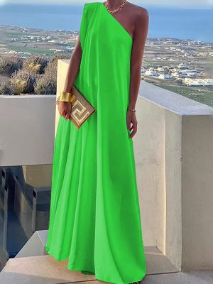 Autumn Winter Elegant One Shoulder Maxi Dress