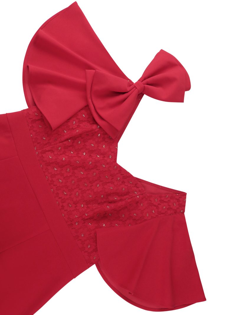 Women’s Ruffled Lace Party Dress with Bow Detail - Image 4