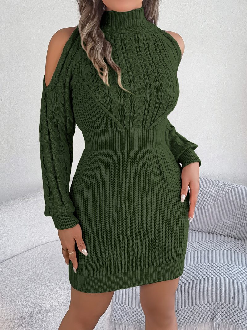 Autumn Winter Off-Shoulder Twist Lantern Sleeve Dress - Image 3
