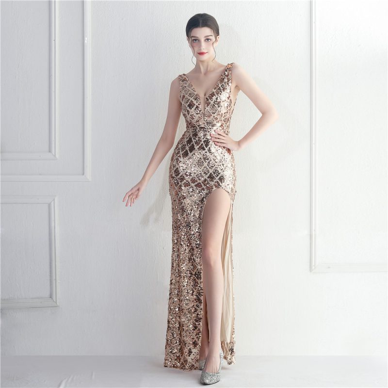 Women’s Colorful Sequined Long Nightclub Evening Dress - Image 2