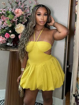 Autumn Halter Backless High-Waist Puffy Dress