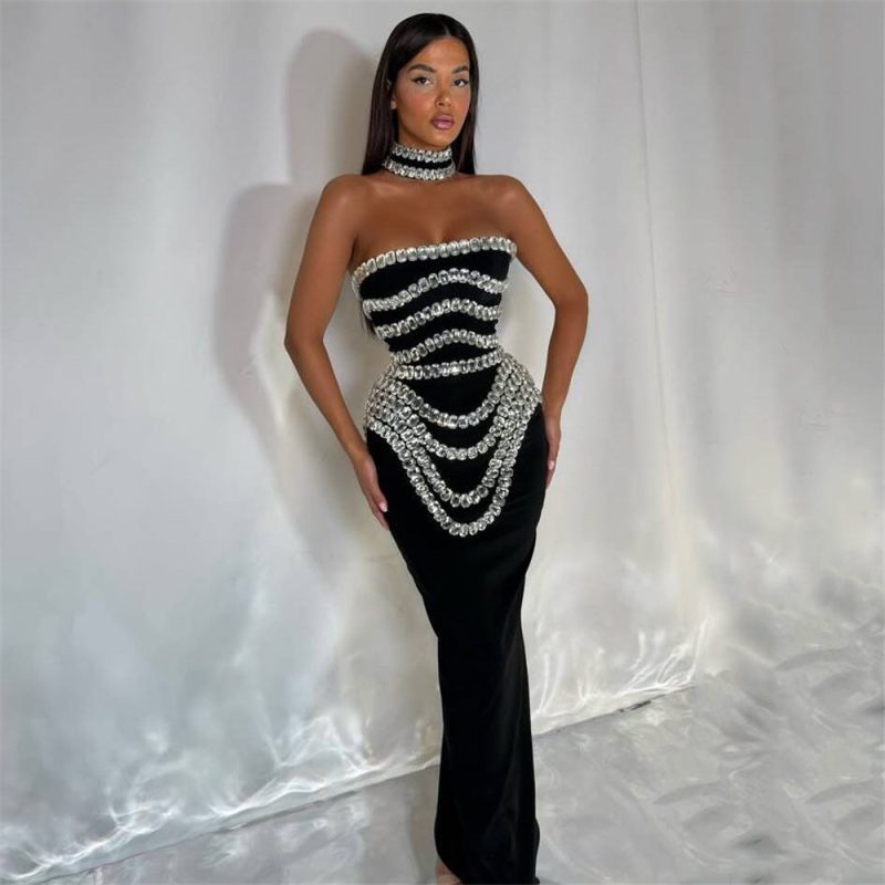 Women’s Beaded Tube Top Bandage Party Dress