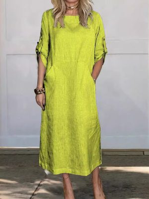 Summer Cotton Solid Color Loose Casual Women’s Dress
