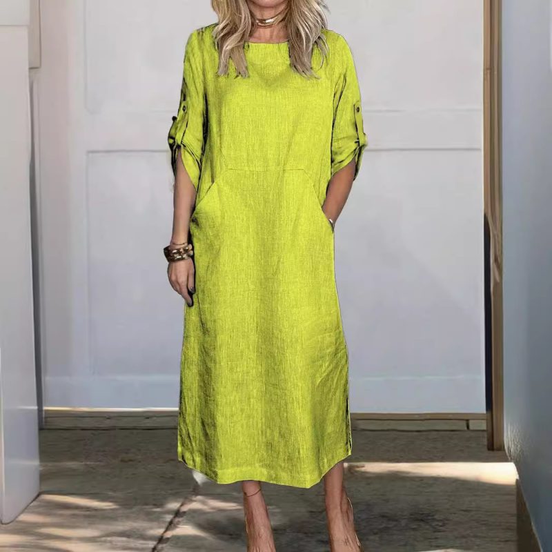 Summer Cotton Solid Color Loose Casual Women’s Dress