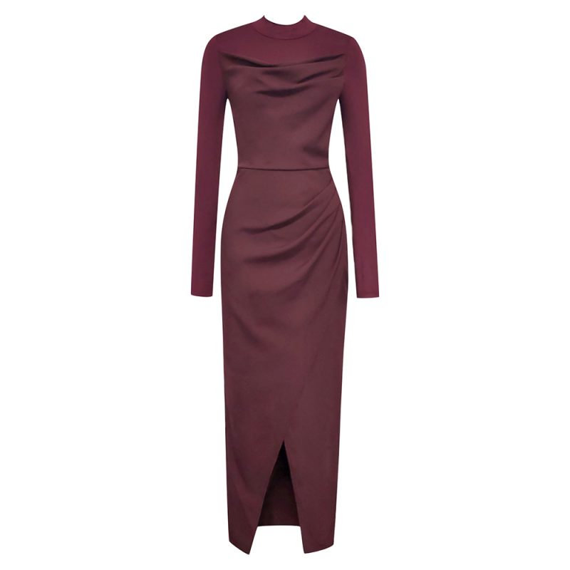 Retro Stand Collar Mesh Asymmetric Long Sleeve Dress - Image 2