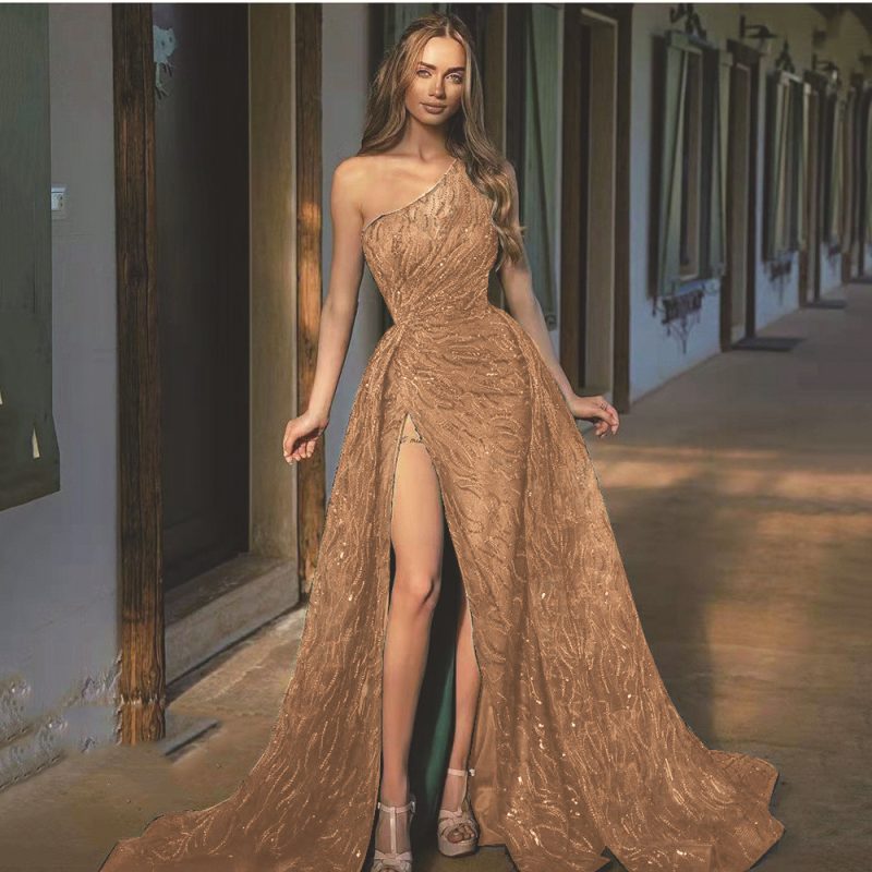 Spring Summer Off Shoulder Sequin Maxi Evening Dress - Image 3