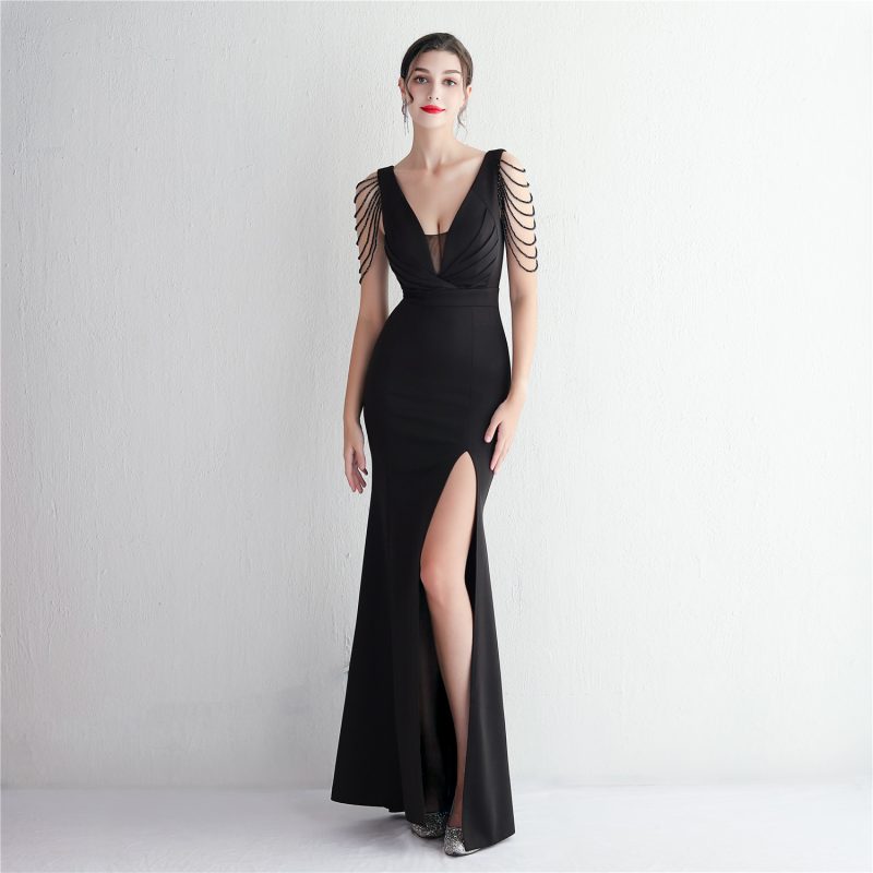 Annual Meeting Satin Beaded Long Evening Dress - Image 3