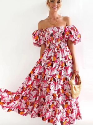 Bohemian Floral Off Shoulder Vacation Loose Dress
