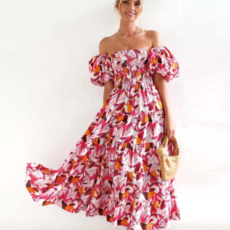 Bohemian Floral Off Shoulder Vacation Loose Dress