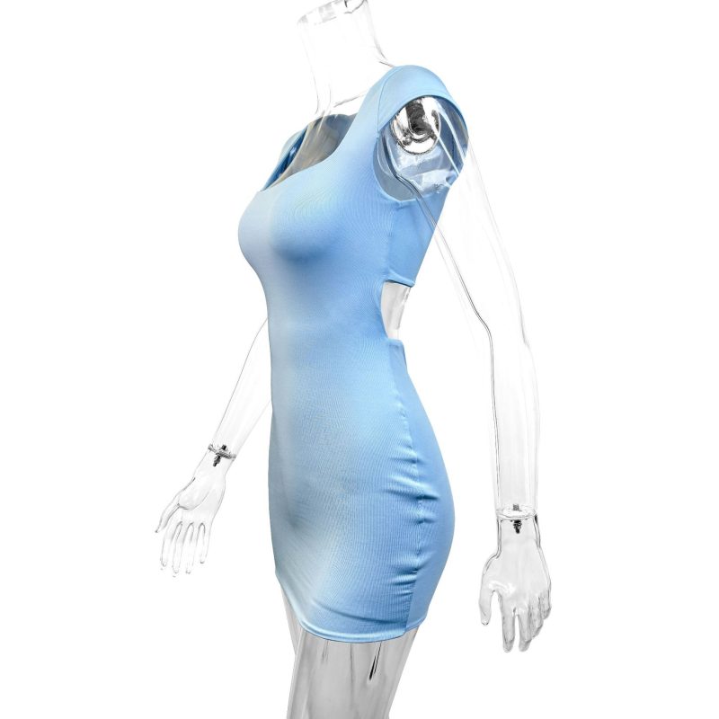 Summer Square Neck Short Sleeve Cutout Sheath Dress - Image 4