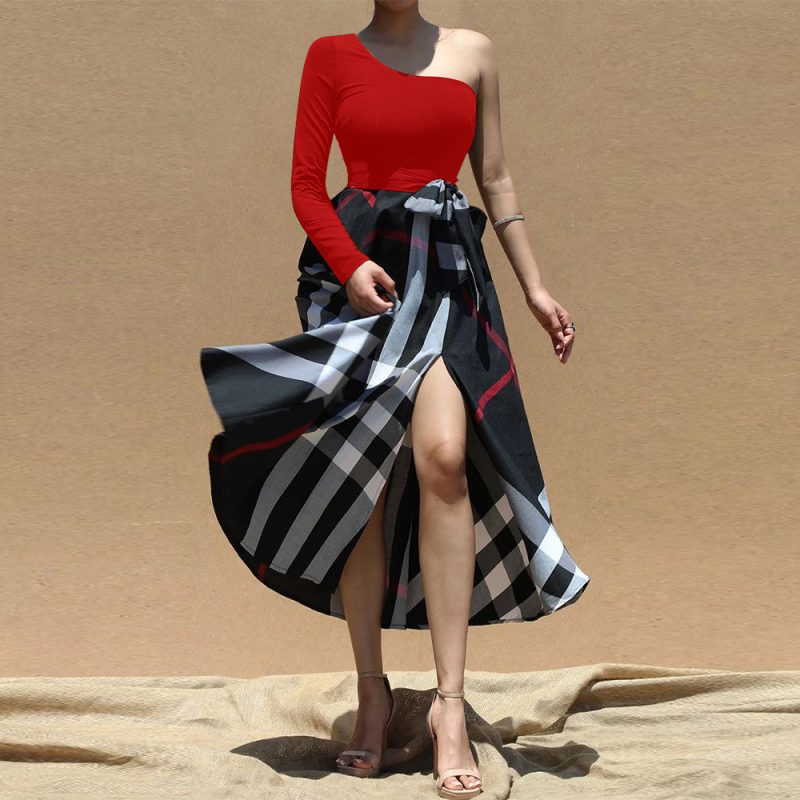 Autumn Winter Floral Print Shoulder Slit Dress - Image 2