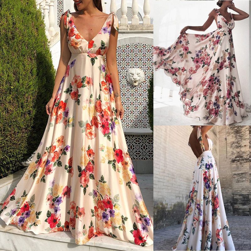 Women’s Large Swing Printed Backless Summer Dress - Image 4