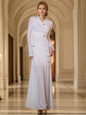 Elegant Spring Pleated Round Neck Long Pullover Dress
