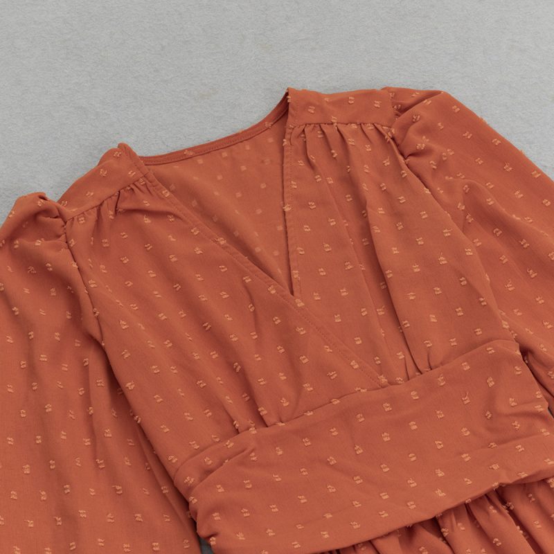 Autumn Solid Color Puff Sleeve Women’s Dress - Image 3