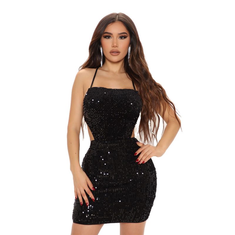 Women’s Autumn Winter Backless Sequin Evening Dress