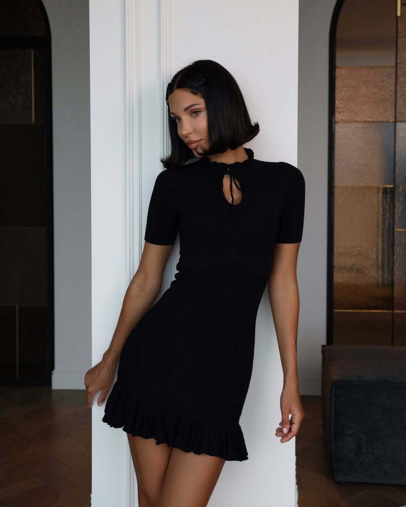 Lotus Leaf Short Sleeve Solid Color Dress - Image 4
