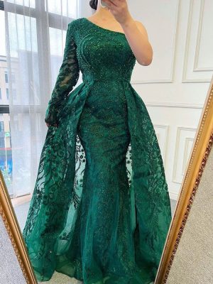 Women’s Light Luxury Beaded One Shoulder Dress