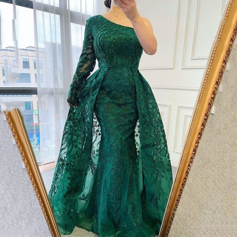 Women’s Light Luxury Beaded One Shoulder Dress