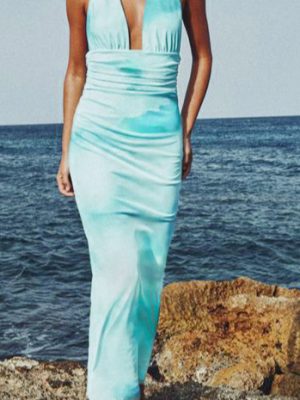 Summer Tie Dye Halter Slim Fit Elastic Dress