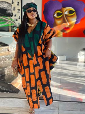 Women’s Colorblock Printed Split Loose Casual Dress