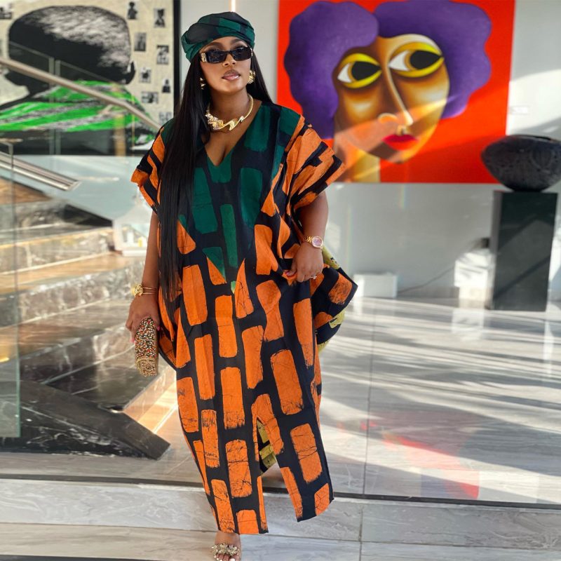 Women’s Colorblock Printed Split Loose Casual Dress