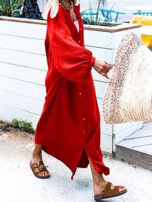 Autumn Winter Solid Color Loose Maxi Cardigan