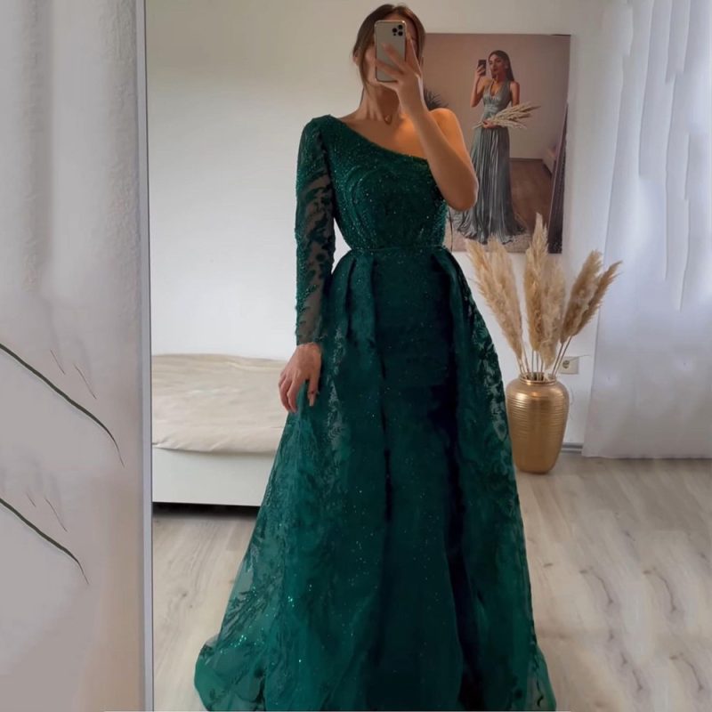 Women’s Light Luxury Beaded One Shoulder Dress - Image 3