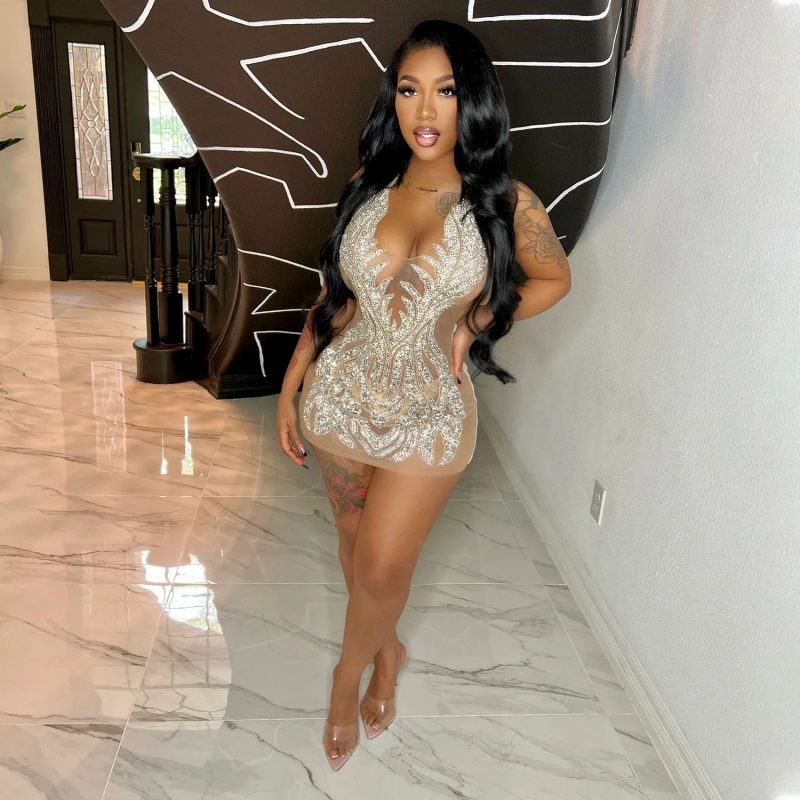 Summer Mesh Rhinestone See-Through Nightclub Dress - Image 2