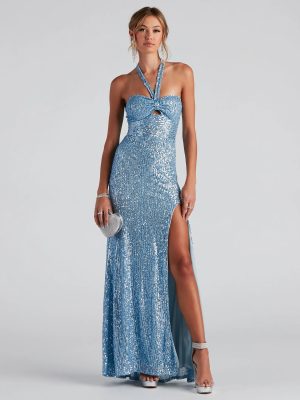 Summer Sequined Halter Slim Fit Evening Dress