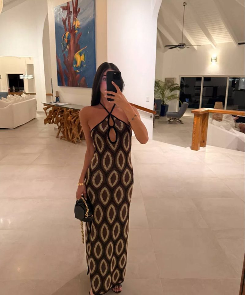 Bohemian Halter Backless Hollow Out Split Dress - Image 2