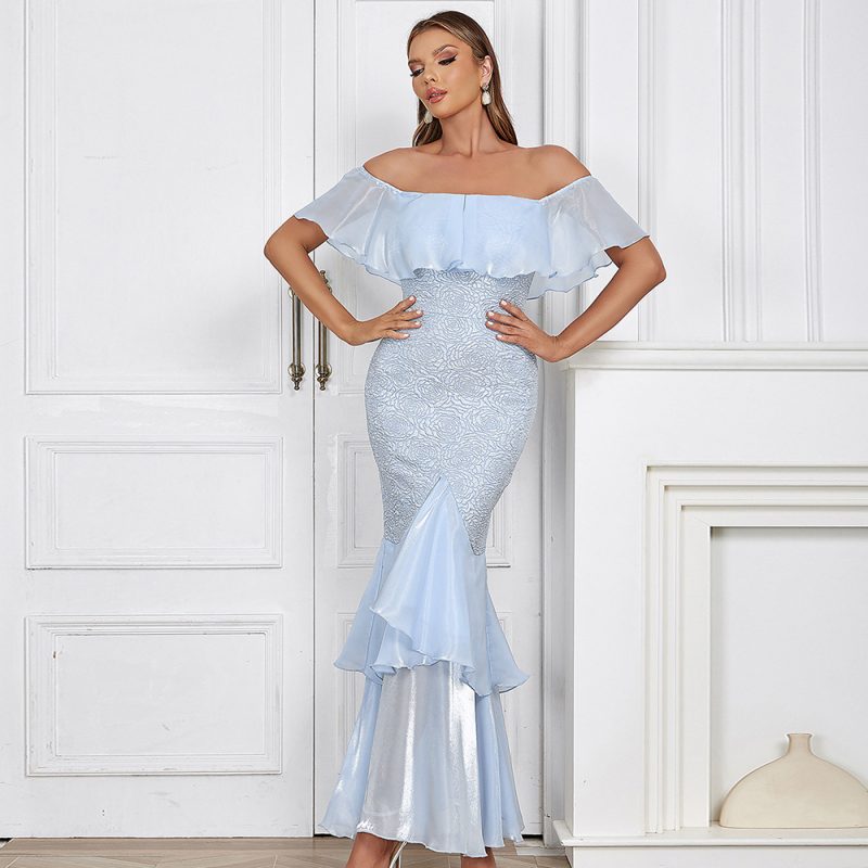 Tube Top Lace Floral Ruffled Stitching Dress