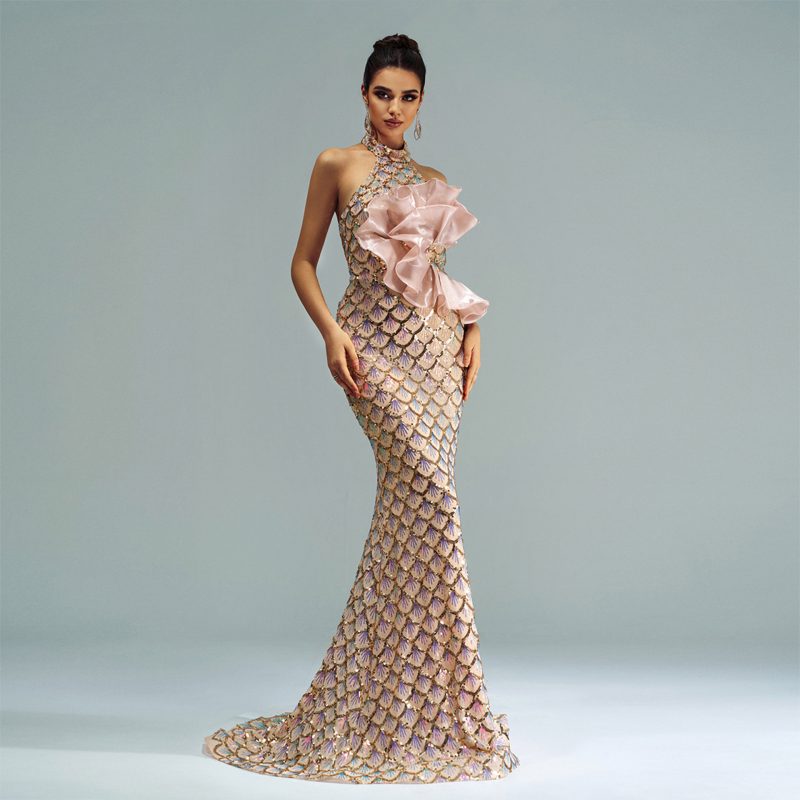 Off-Shoulder Sequined Fishtail Sheath Slim Evening Dress - Image 2
