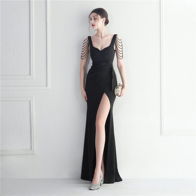 Beaded Bridesmaid Evening Dress with Slit for Weddings - Image 3