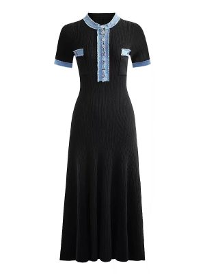 Women’s Summer Denim Stitching Short Sleeve Knitted Dress