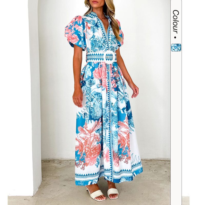 Summer Casual Maxi Dress with Printed Lace Design