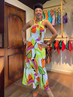 Sleeveless Cold Shoulder Printed Slim Vest Dress