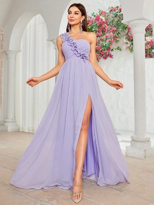 Elegant One Shoulder Taro Purple Bridesmaid Dress