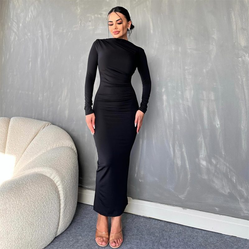 Women’s Autumn Winter Solid Color Long Sleeve Dress - Image 3