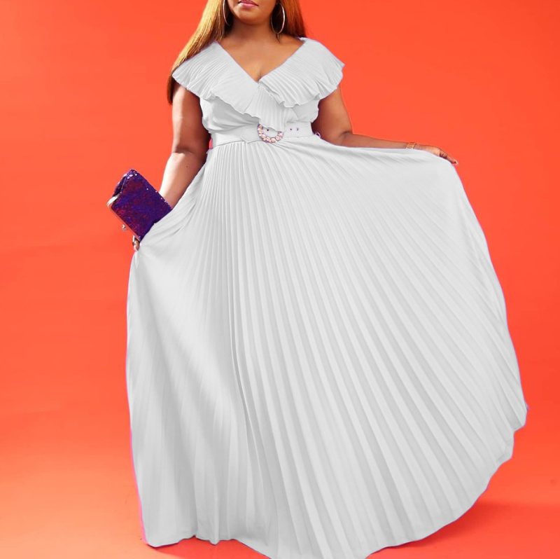 Summer Ruffled Pleated Maxi Dress with Belt - Image 3