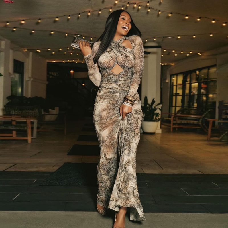 Autumn Snake Print Hollow Out Slim Jumpsuit