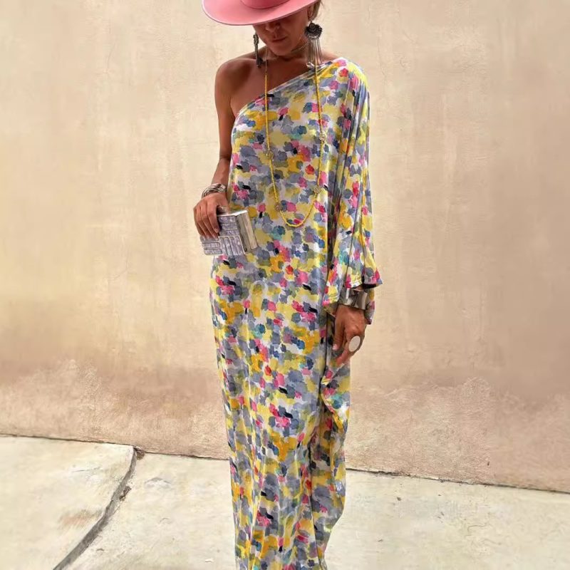 Printed One Shoulder Loose Fit Women Dress