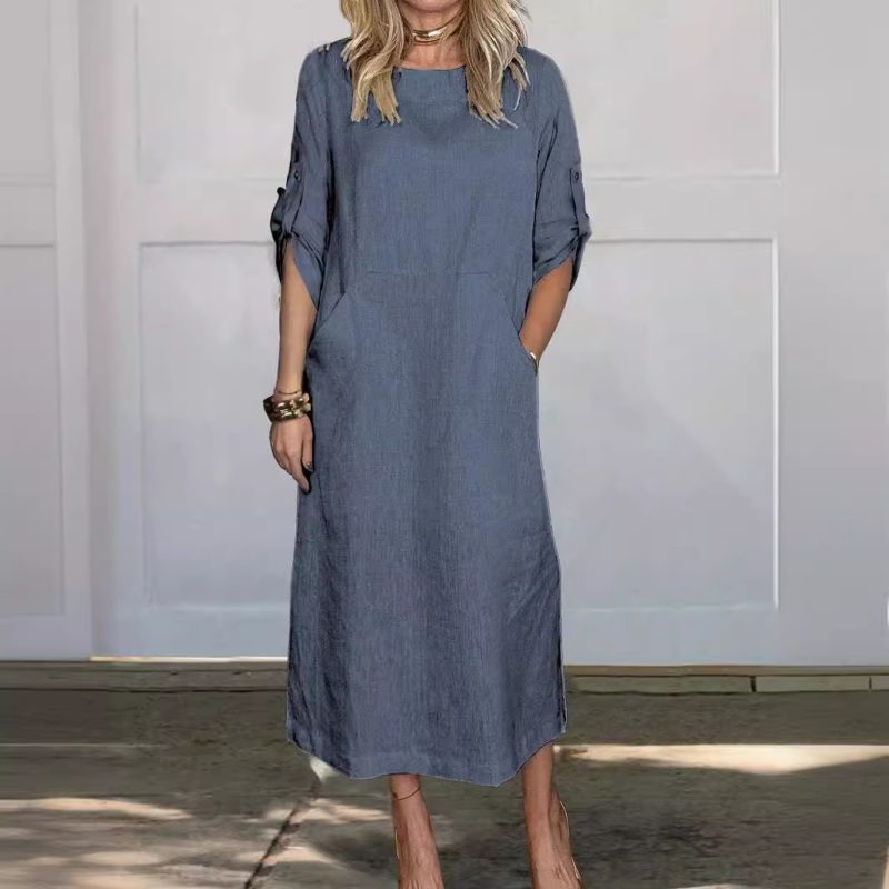 Summer Cotton Solid Color Loose Casual Women’s Dress - Image 4