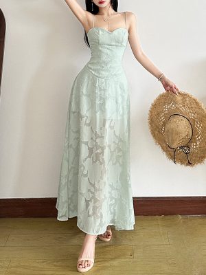 Women’s Summer Backless Sling Semi-Sheer Dress