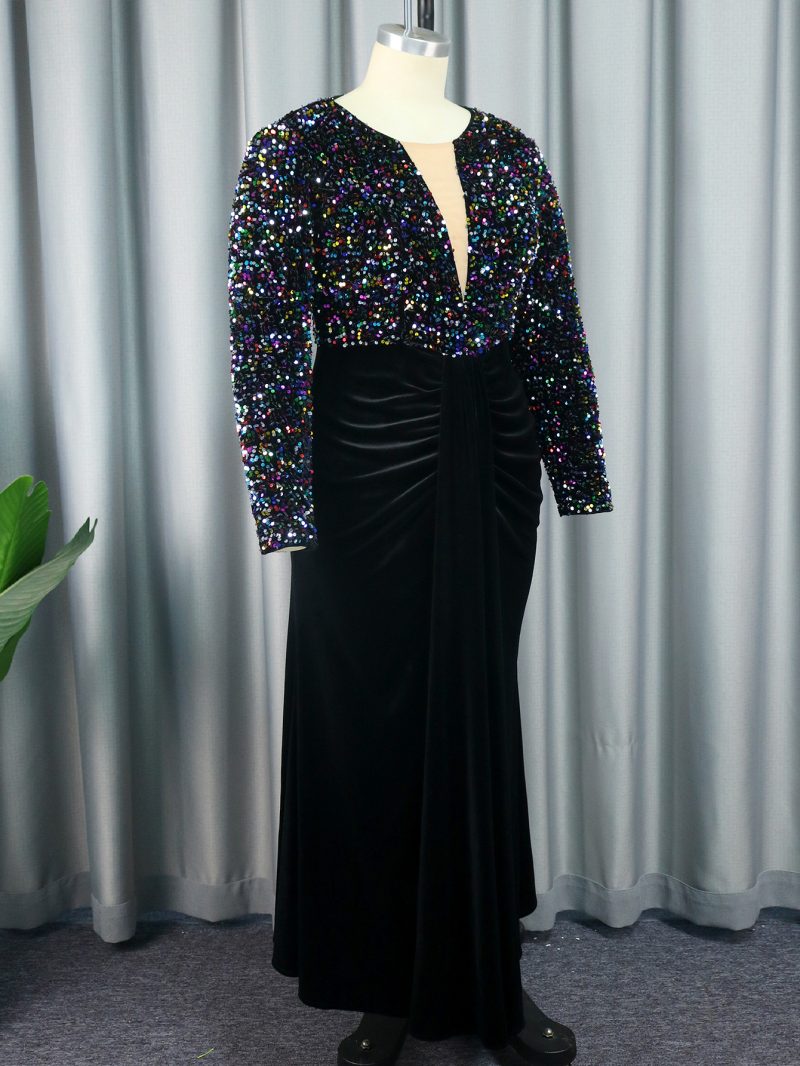 Sheer V-Neck Sequin Maxi Party Dress Women - Image 2