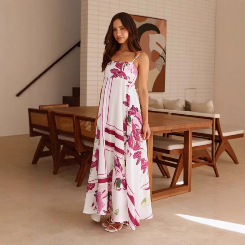 Printed Spaghetti Strap High Waist Women Dress - Image 3