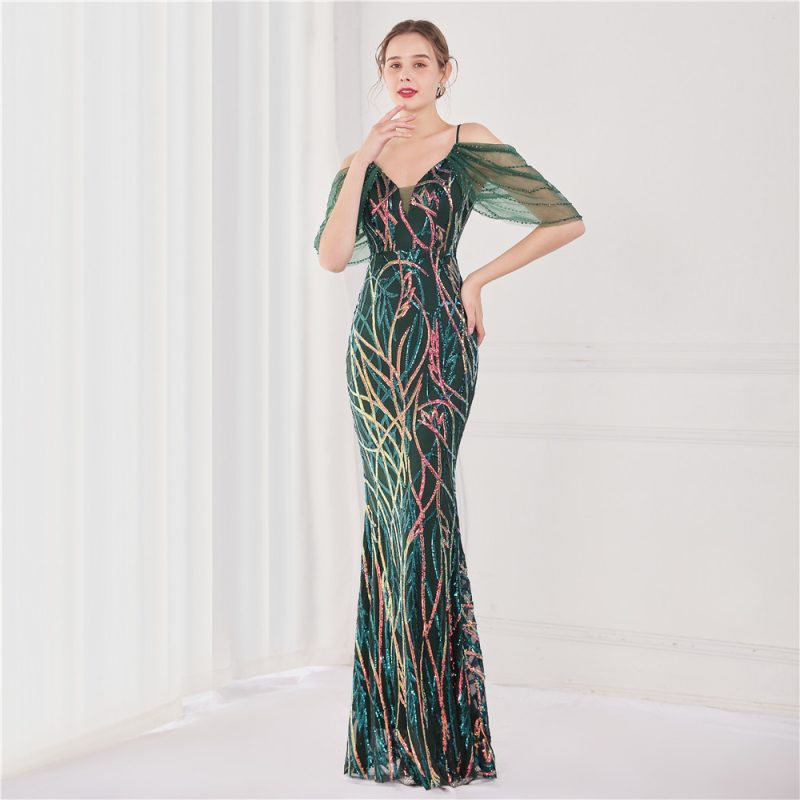 Women’s Colorful Sequin Fishtail Wedding Evening Dress - Image 2