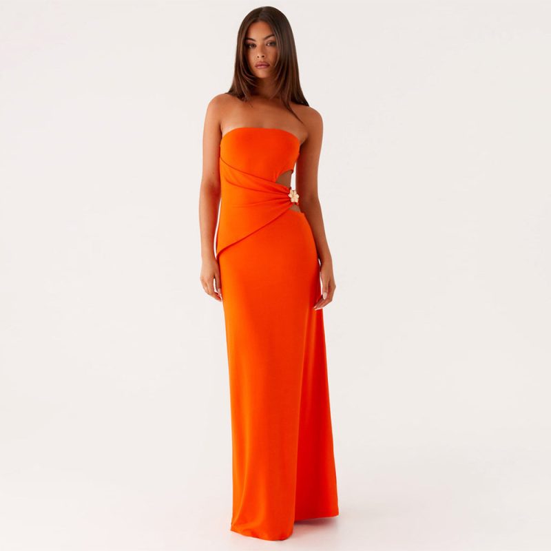 Summer Women’s Tube Top Side Cutout Sheath Dress
