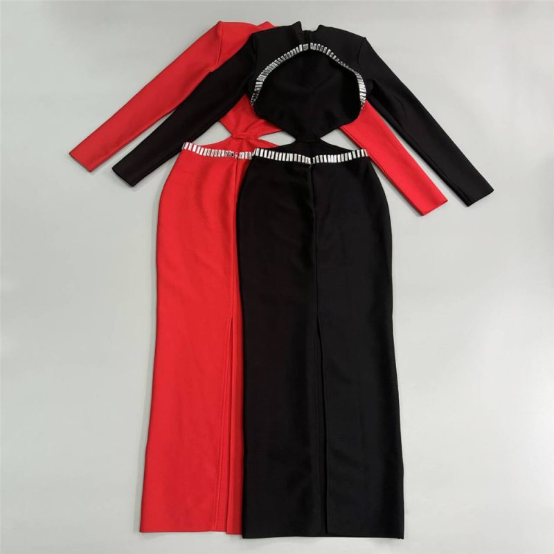 Autumn Hollow Out Rhinestone Slim Fit Dress - Image 3