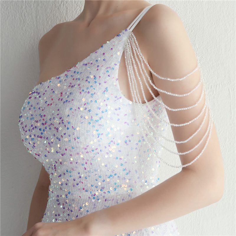 Women’s Beaded One-Shoulder Split Evening Dress - Image 4