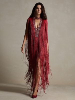 Red Tassel Slim Fit Party Dress